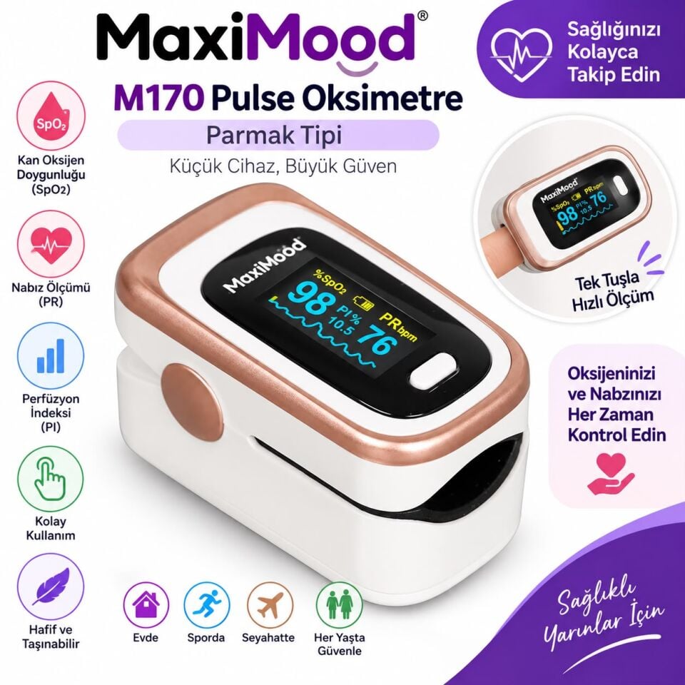 MaxiMood M170 Pulse Oksimetre Parmak Tipi Oksijen Satürasyon Cihazı