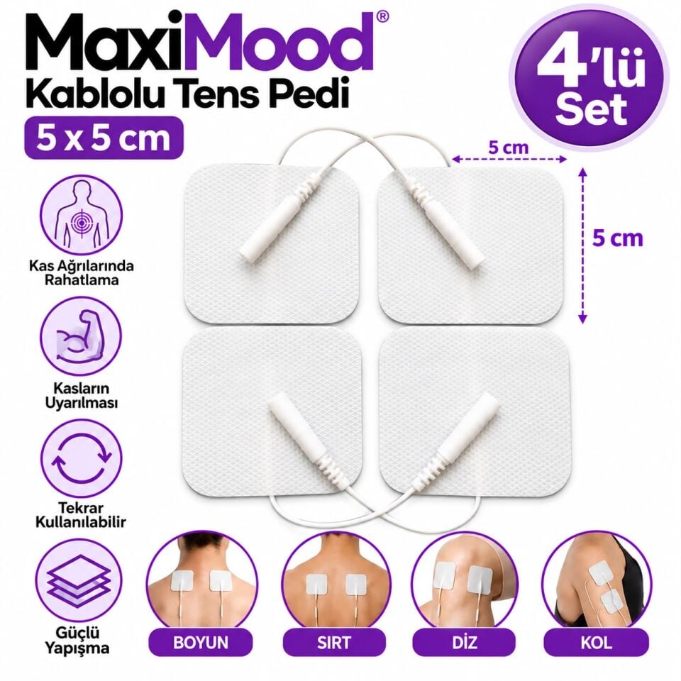 MaxiMood Kablolu Tens Cihazı Pedi 5x5cm 4’lü