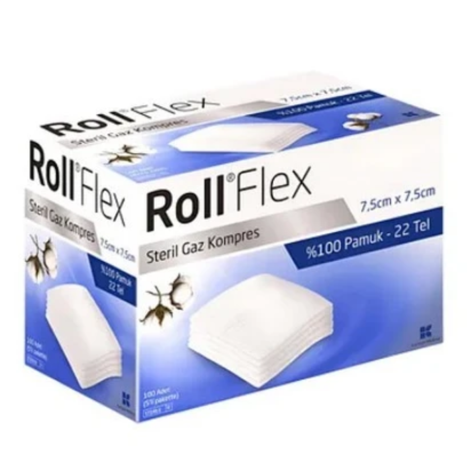 Roll Flex Steril Gaz Kompres 7.5cm x 7.5cm 100'lü Gazlı Bez Spanç