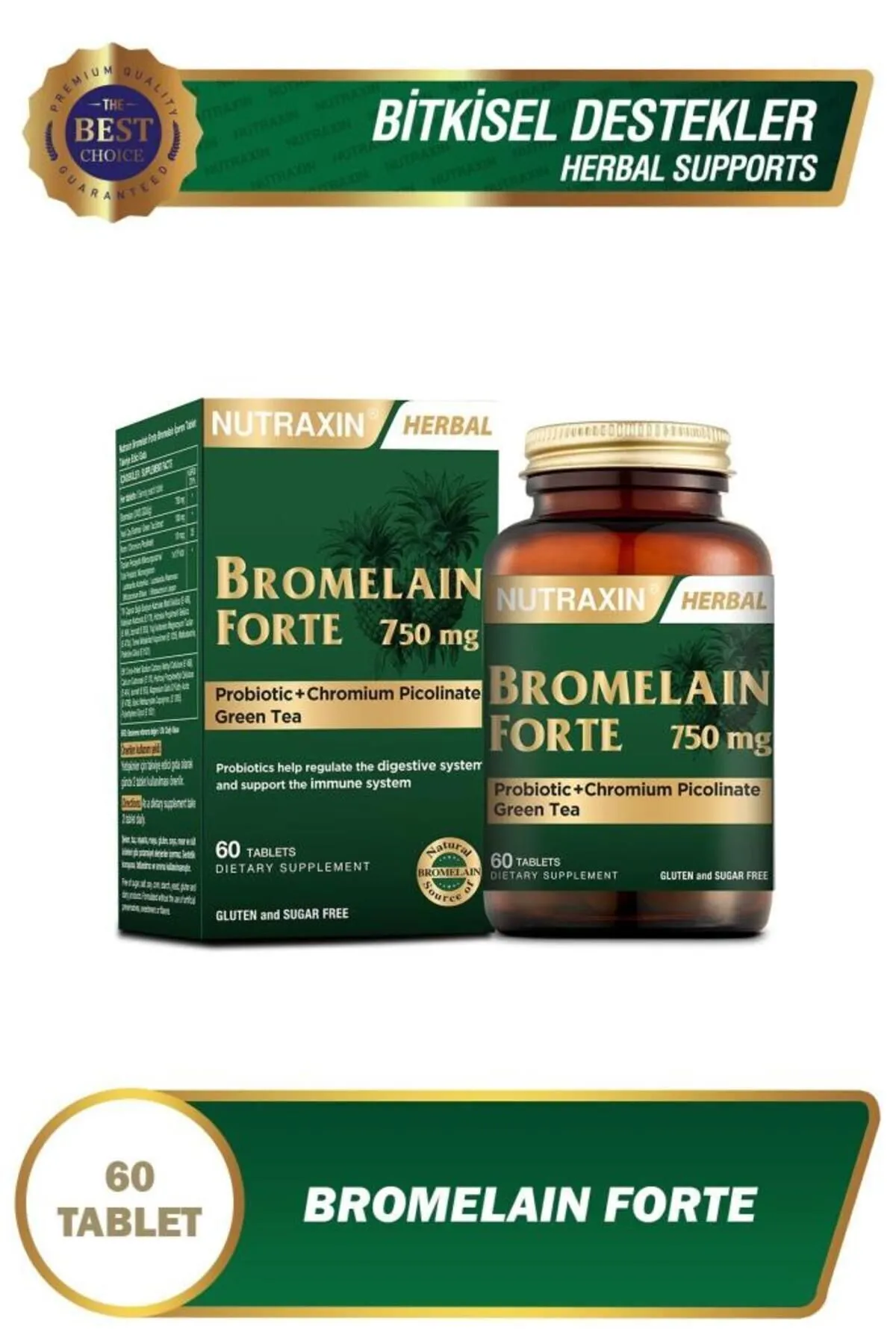 Nutraxin Bromelain Forte 750 MG - Takviye Edici Gıda 60 Tablet