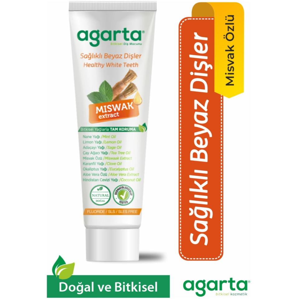 Agarta Doğal Misvak Özlü 100 ml Florürsüz Diş Macunu