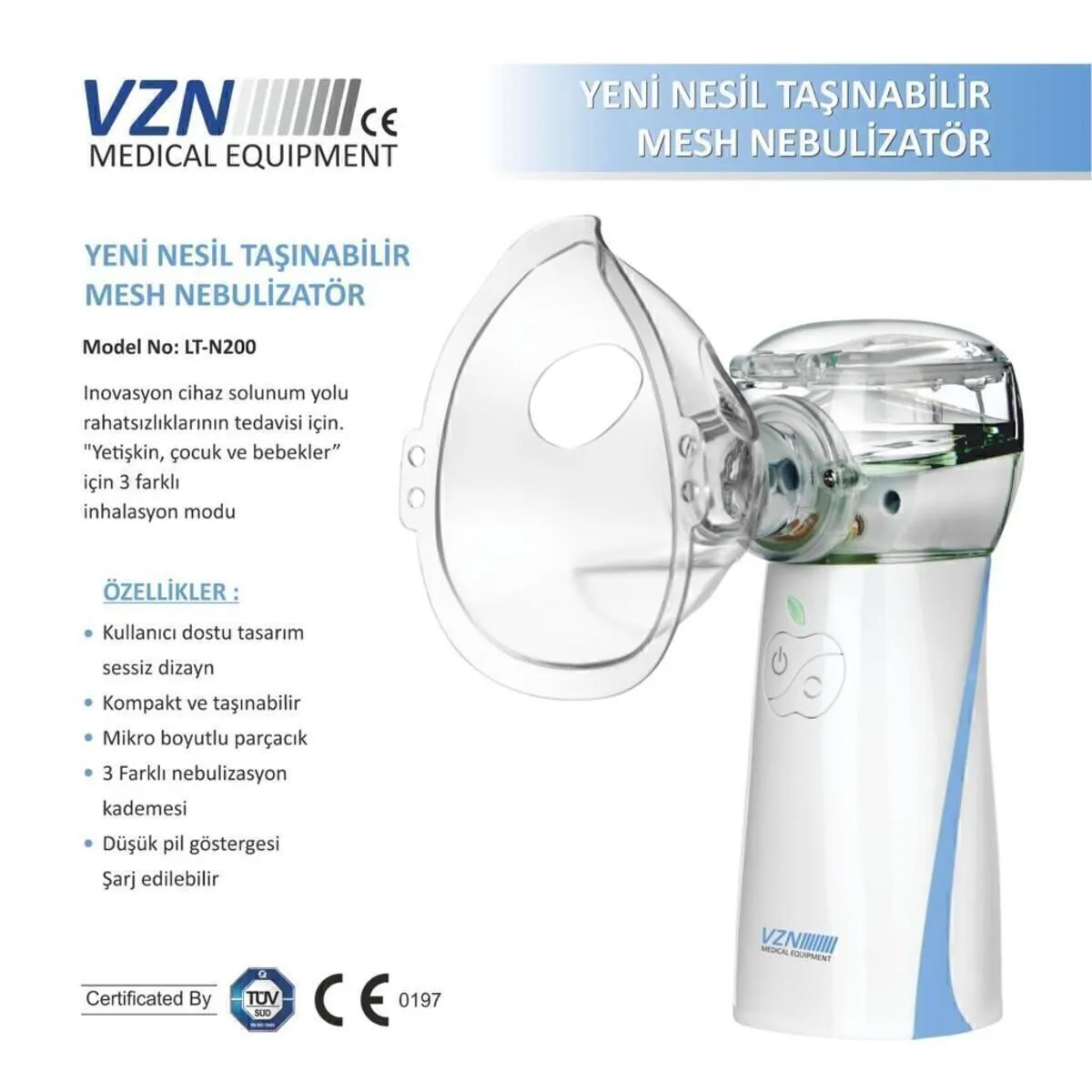 Vzn LT-N200 Yeni Nesil Taşınabilir Mesh Nebülizatör