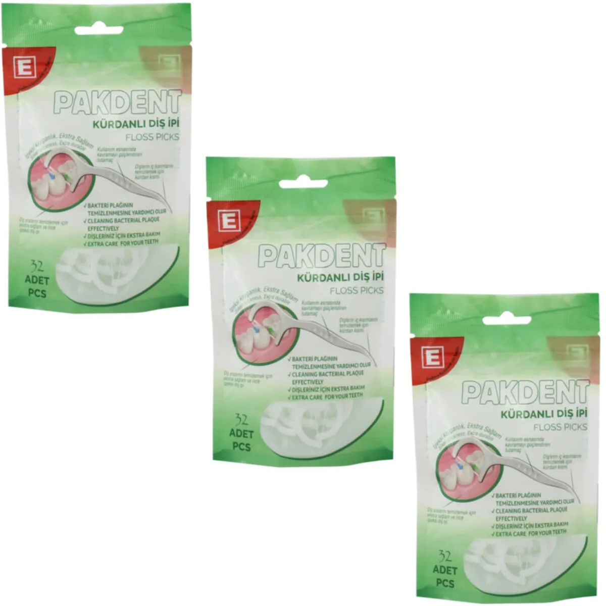 Pakdent Kürdanlı Diş İpi 32'li - 3 Paket