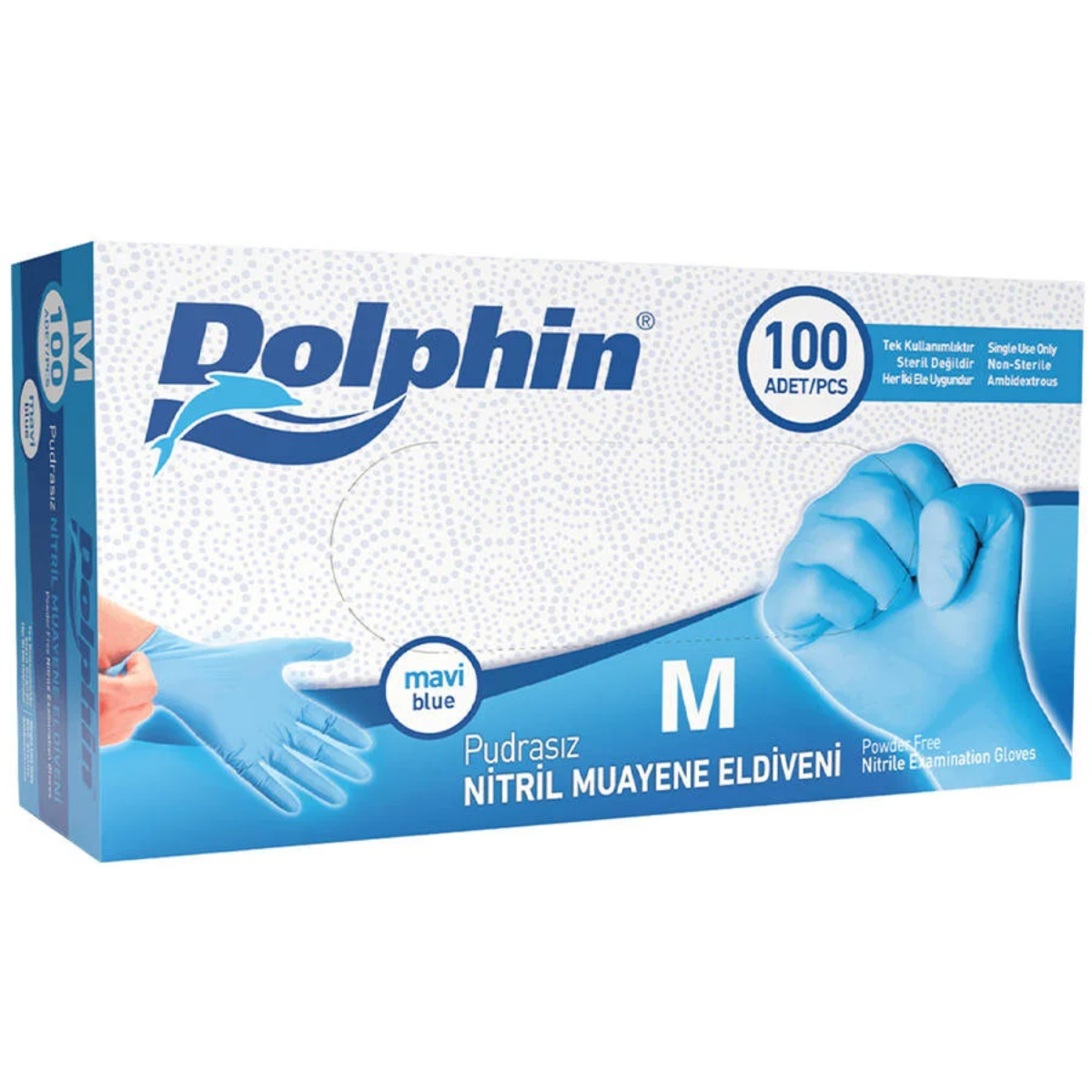 Dolphin Pudrasız Mavi Nitril Orta Boy (M) 100'lü Muayene Eldiveni