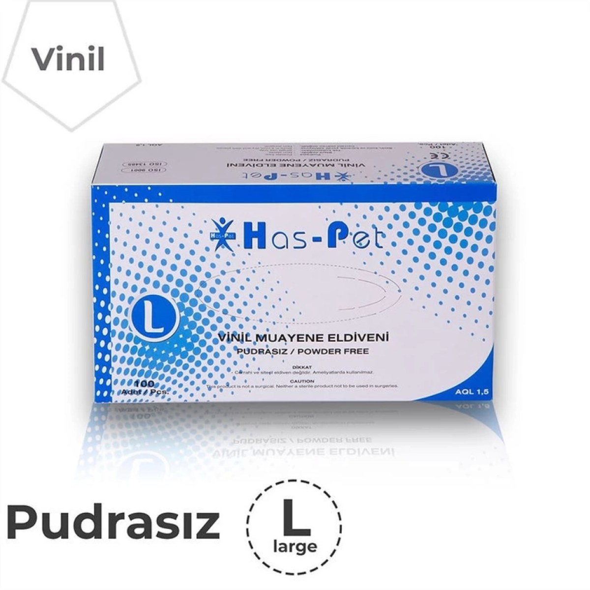 Has-Pet Vinil Pudrasız Büyük Boy (L) 100'lü Muayene Eldiveni