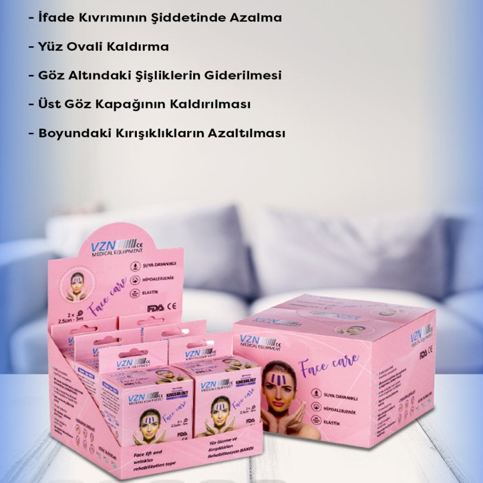 Vzn 2.5cmx5m Yüz İçin Therapy Cotton Kinesio Ağrı Bandı