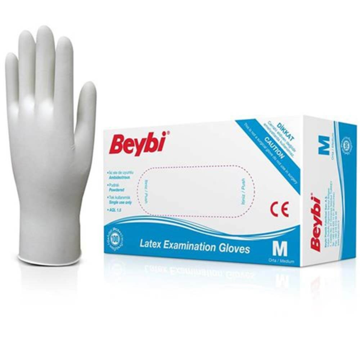 Beybi Lateks Pudralı Orta Boy (M) 100'lü Muayene Eldiveni