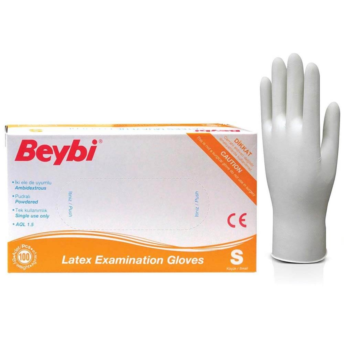Beybi Lateks Pudralı Küçük Boy (S) 100'lü Muayene Eldiveni