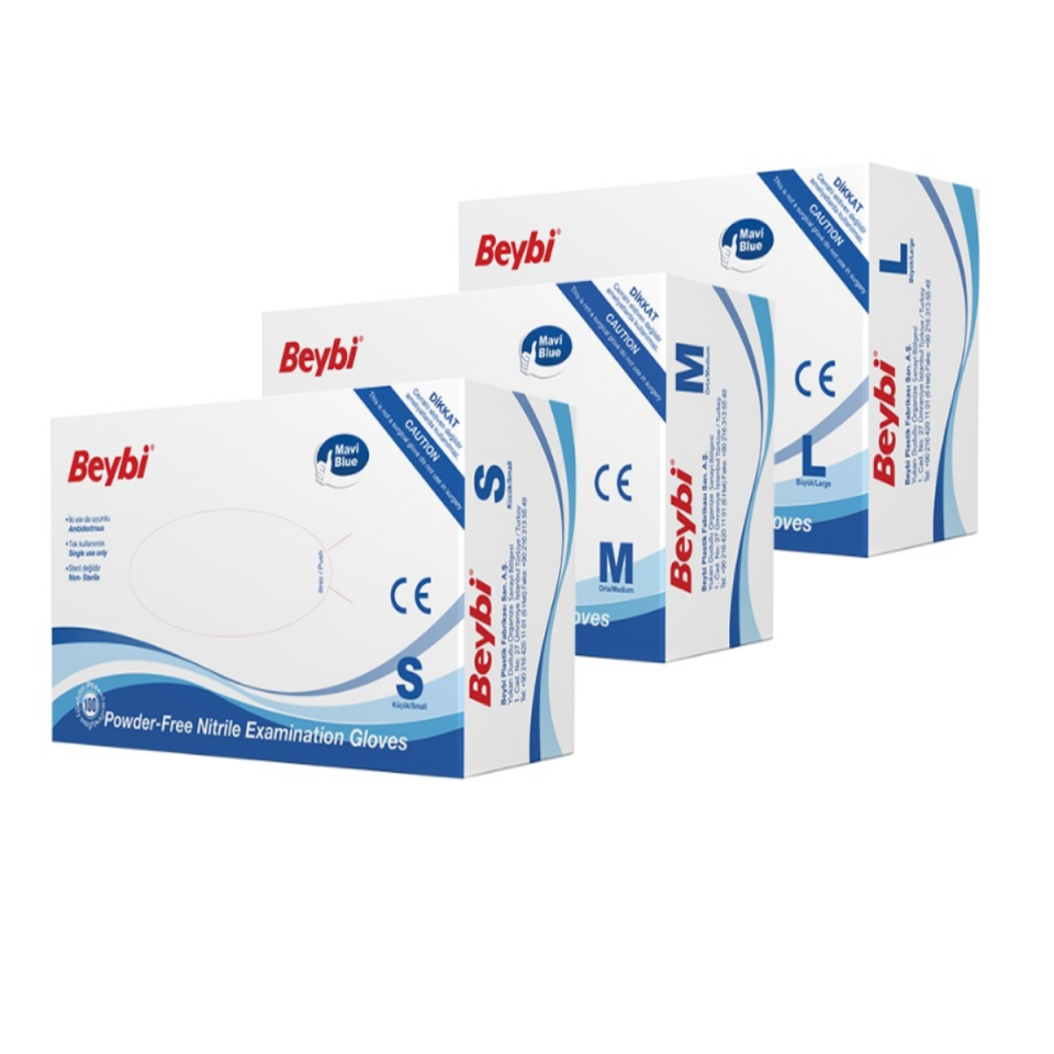 Beybi Pudrasız Mavi Nitril Muayene Eldiveni - 100'lük Kutu