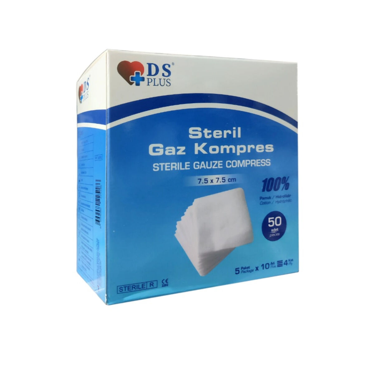DS Damla Sağlık Steril Gazlı Bez Spanç 50 Adet (7,5 x7,5 cm)
