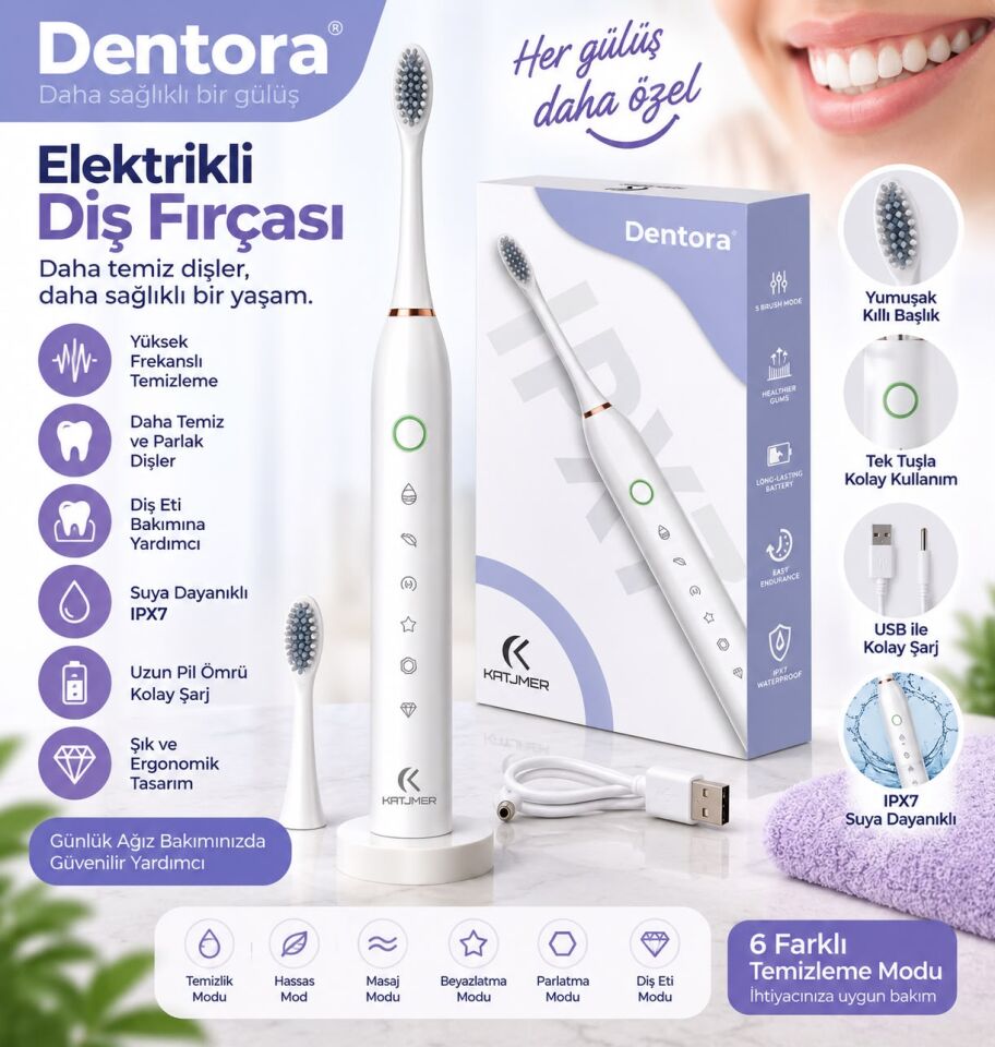 Maximood Dentora Şarjlı Diş Fırçası + 4 Yedek Başlık
