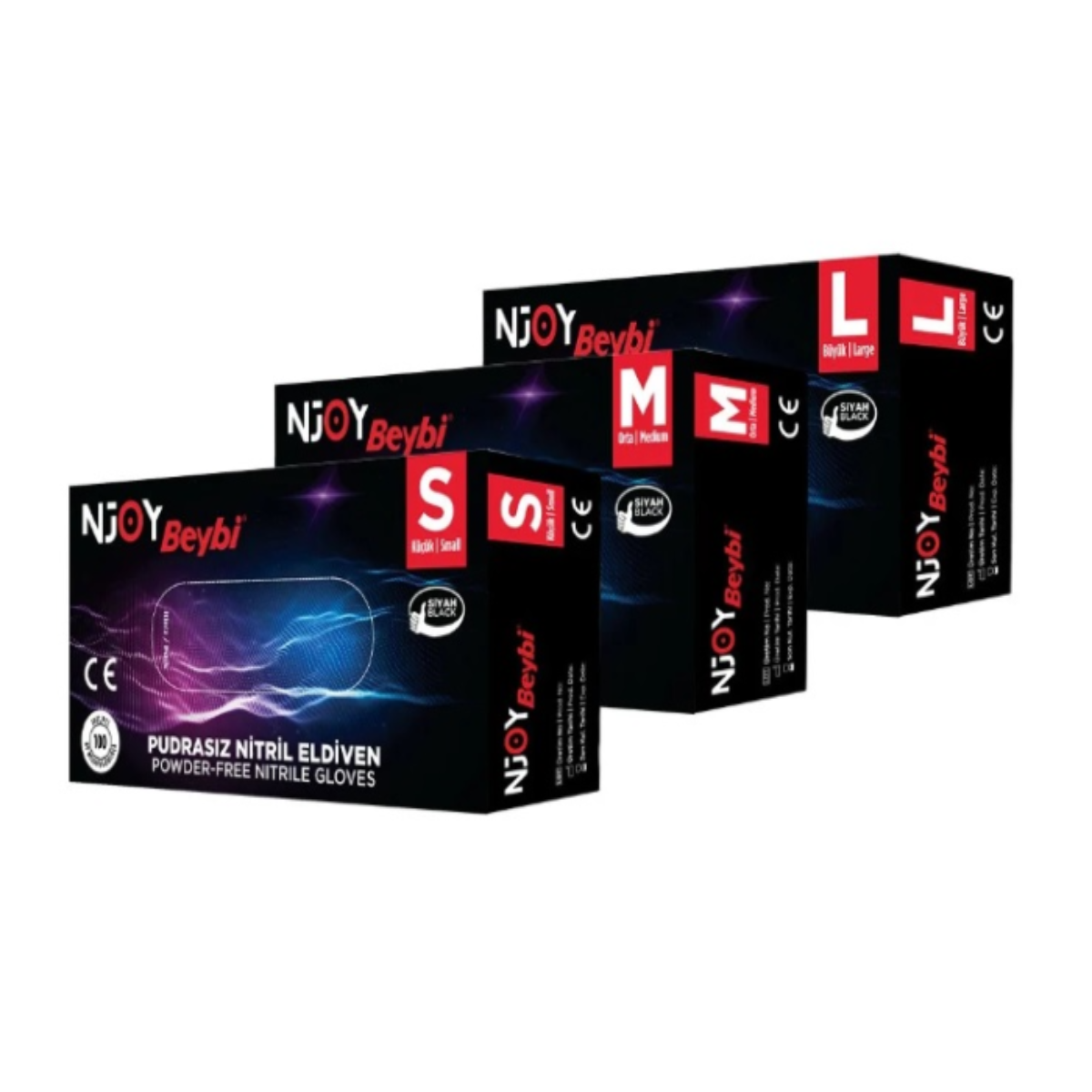 Beybi Njoy Pudrasız Siyah Nitril Eldiveni - 100'lük Kutu