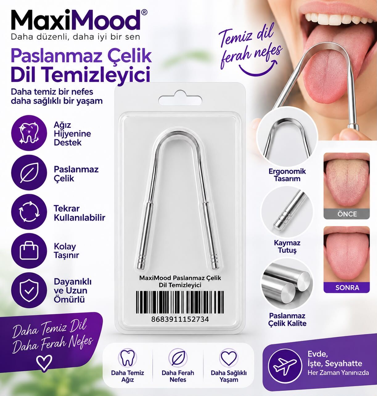 Maximood Paslanmaz Çelik Dil Temizleyici