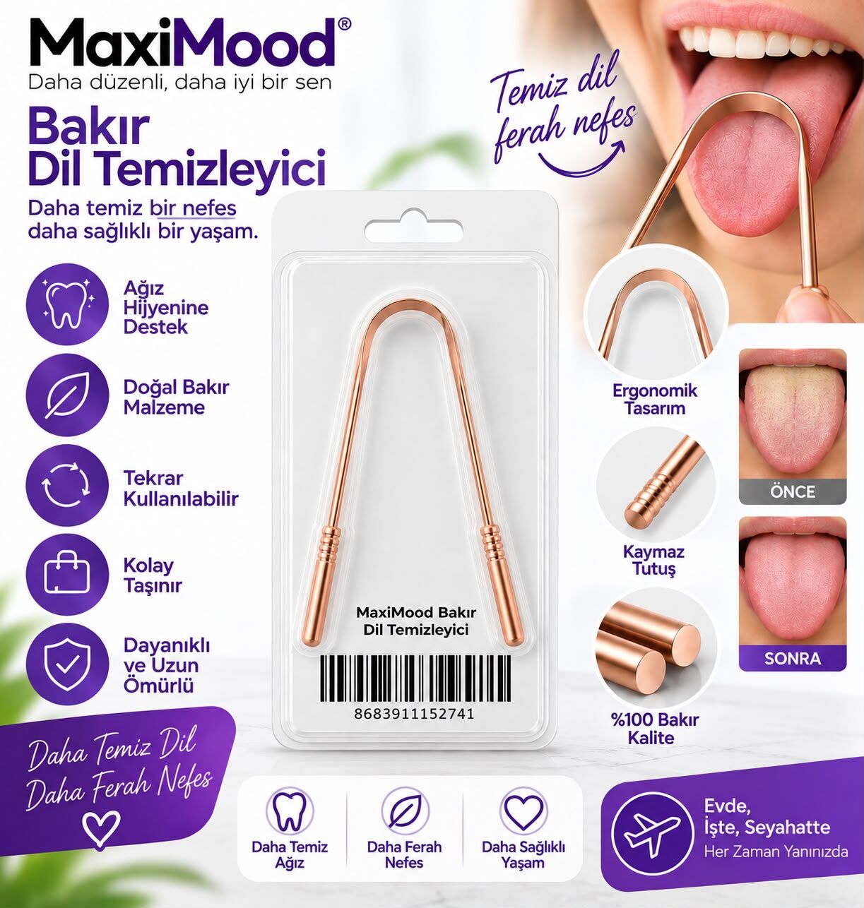 Maximood Bakır Dil Temizleyici