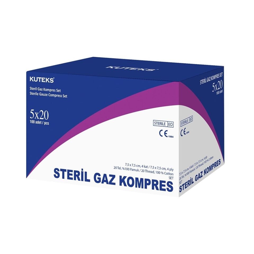Kuteks Steril Gaz Kompres 7,5 x 7,5cm (5x20) 100'lü
