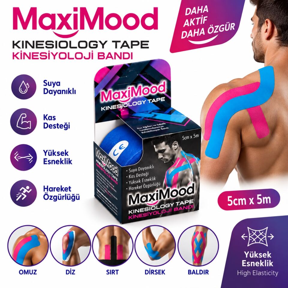 Maximood Kinesiyoloji Bandı 5cm X 5m - Mavi