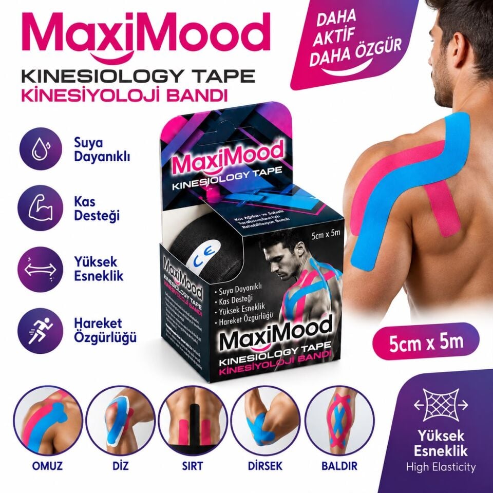 Maximood Kinesiyoloji Bandı 5cm X 5m - Siyah