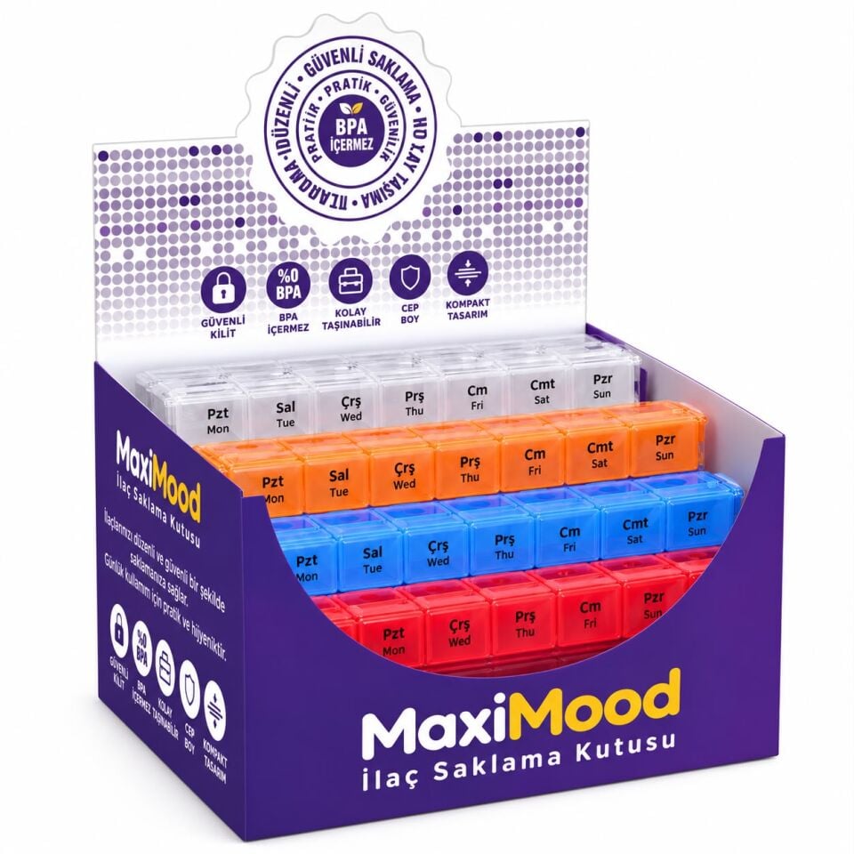 Maximood Haftalık İlaç Saklama Kutusu - 12'li Stant